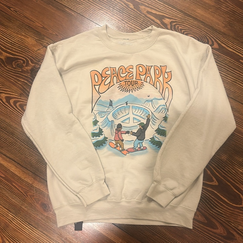 Unisex Woodward Peace Park Tour Graphic Cream Crewneck Sweatshirt M - Picture 3 of 4